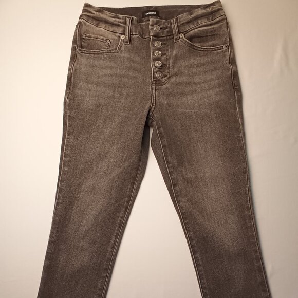 Express Jeans Size 2 Short Buttonfly Mid Rise Skinny Leg Gray Color - Picture 2 of 9